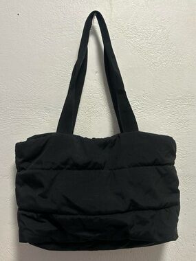 Black Quilted Tote Bag - Minimal Everyday Shoulder Bag